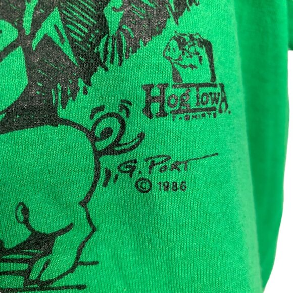 Vintage 80s Hunt Iowa Crewneck T Shirt M Green Single Stitch Short Sleeves Pigs - Picture 3 of 8